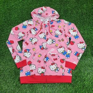 Sanrio Hello-Kitty AOP Zip Hoodie Womens Large 20x27 Pink Lightweight